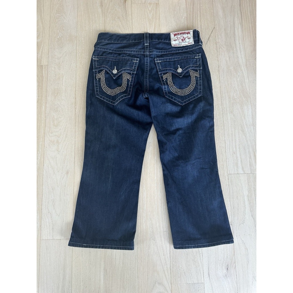 True Religion Sequins Embellished Blue Denim Jeans Billy 34 x 26 Hemmed Short